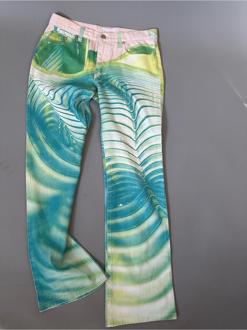 Roberto Cavalli Green Blue Swirl Print Women’s Jeans